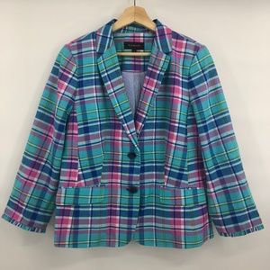 Talbots Size 10 Jacket  Madras Plaid Blazer ruffle